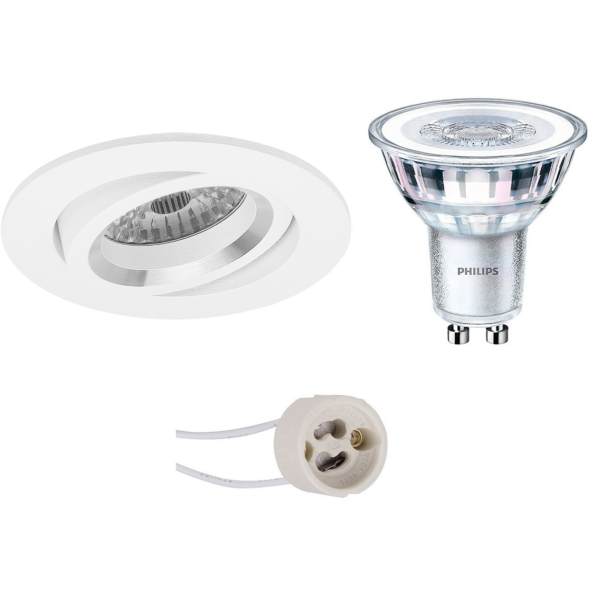 Set de spots LED - Pragmi Aerony Pro - Douille GU10 - Rond Encastré - Mat Blanc - Inclinable - Ø82mm - Philips - CorePro 827 36D - 3.5W - Blanc Chaud 2700K