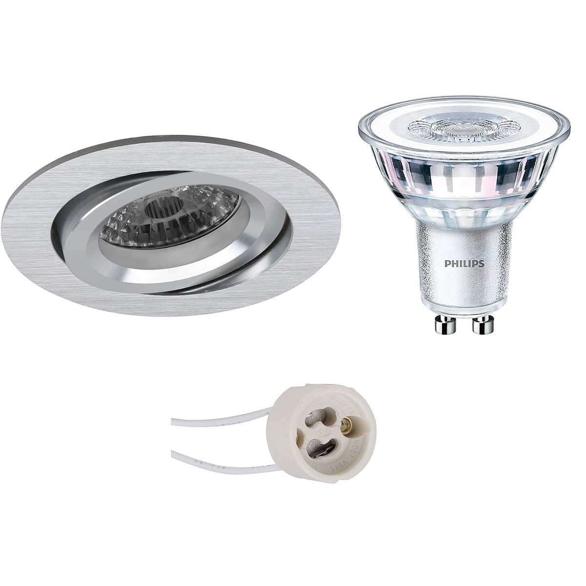 Set de spots LED - Pragmi Aerony Pro - Douille GU10 - Rond Encastré - Mat Argent - Inclinable - Ø82mm - Philips - CorePro 840 36D - 5W - Blanc Neutre 4000K - Dimmable