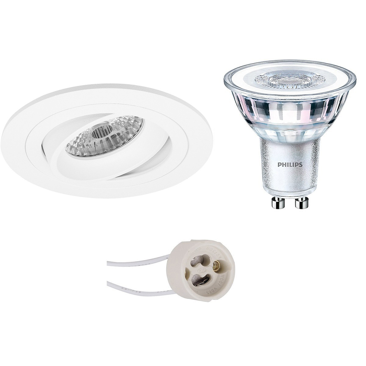 Set de spots LED - Pragmi Alpin Pro - Douille GU10 - Rond Encastré - Mat Blanc - Inclinable Ø92mm - Philips - CorePro 827 36D - 3.5W - Blanc Chaud 2700K