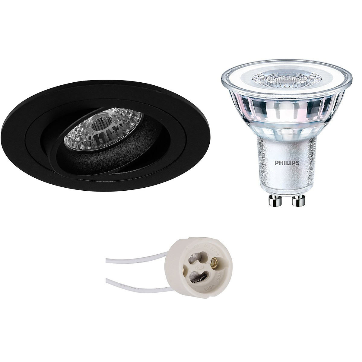 Set de spots LED - Pragmi Alpin Pro - Douille GU10 - Rond Encastré - Mat Noir - Inclinable Ø92mm - Philips - CorePro 840 36D - 5W - Blanc Neutre 4000K - Dimmable