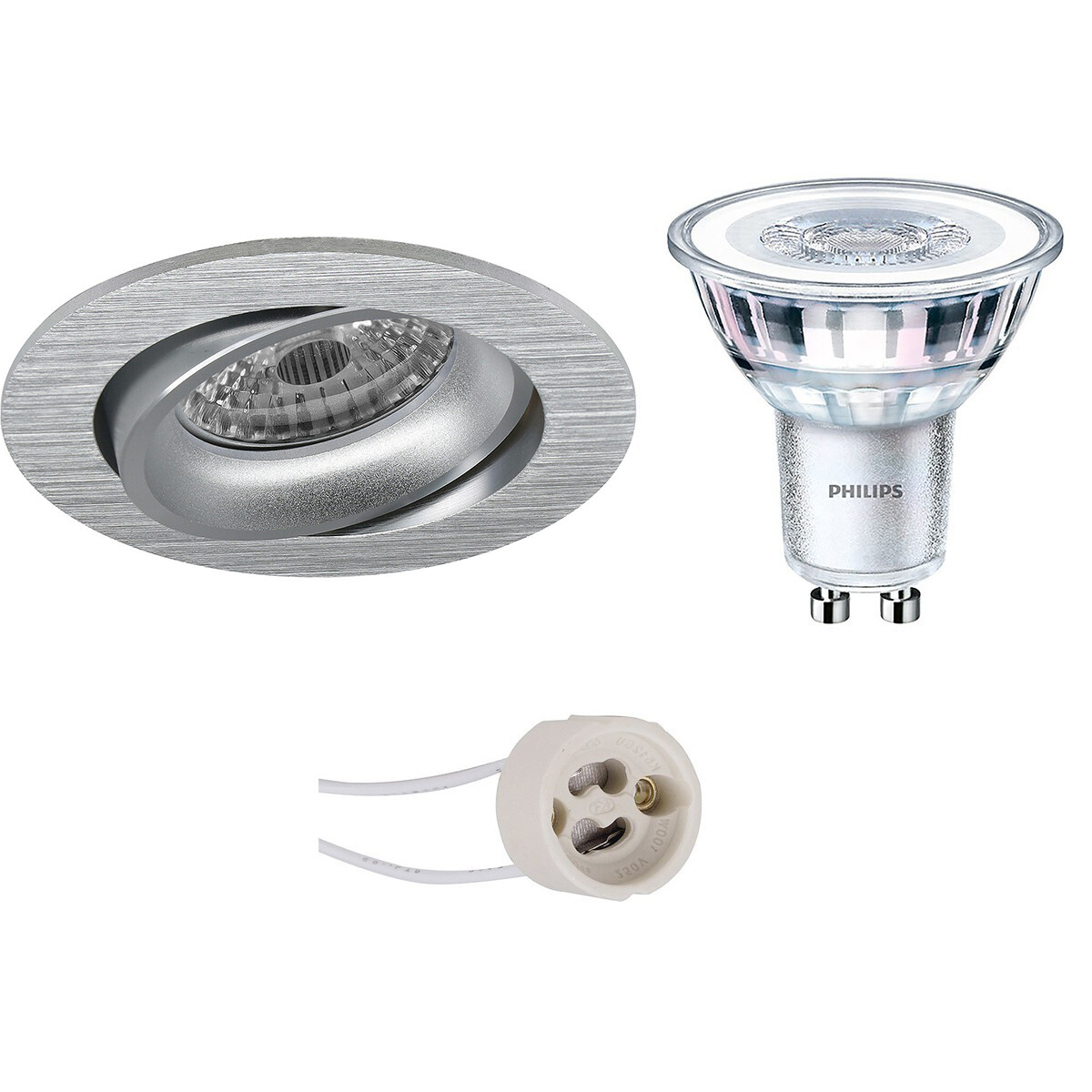 Set de spots LED - Pragmi Delton Pro - Douille GU10 - Rond Encastré - Mat Argent - Inclinable - Ø82mm - Philips - CorePro 827 36D - 3.5W - Blanc Chaud 2700K