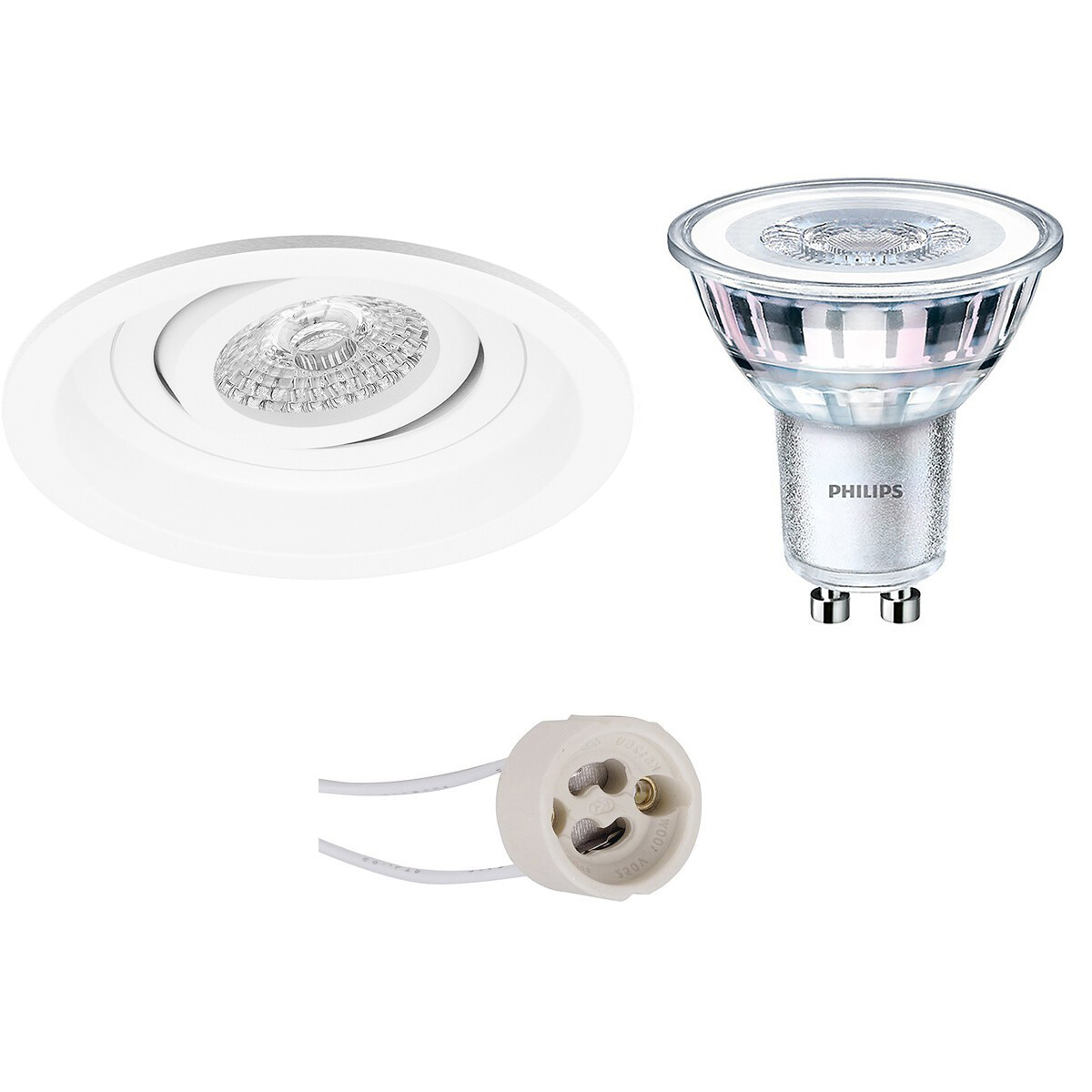 Set de spots LED - Pragmi Domy Pro - Douille GU10 - Rond Encastré - Mat Blanc - Encastré - Inclinable - Ø105mm - Philips - CorePro 827 36D - 3.5W - Blanc Chaud 2700K