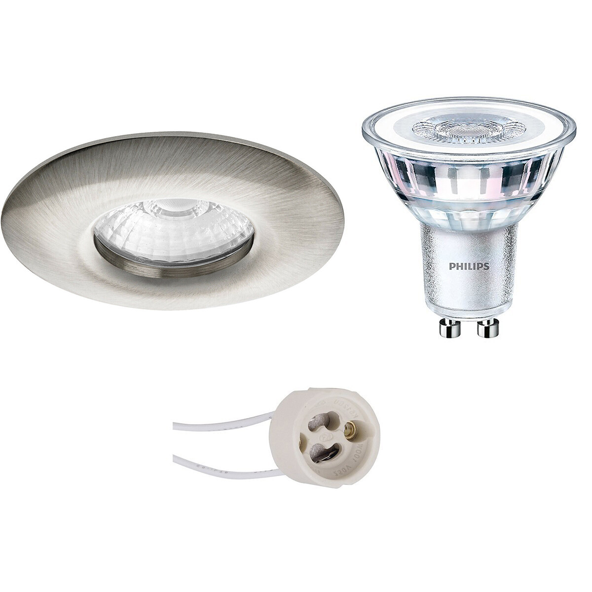 Set de spots LED - Pragmi Luno Pro - Étanche IP65 - Douille GU10 - Rond Encastré - Mat Nickel - Ø82mm - Philips - CorePro 827 36D - 3.5W - Blanc Chaud 2700K