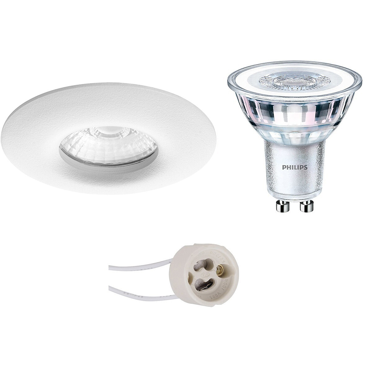 Set de spots LED - Pragmi Luno Pro - Étanche IP65 - Douille GU10 - Rond Encastré - Mat Blanc - Ø82mm - Philips - CorePro 830 36D - 3.5W - Blanc Chaud 3000K