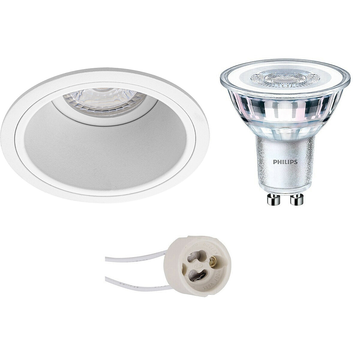 Set de spots LED - Pragmi Minko Pro - Douille GU10 - Rond Encastré - Mat Blanc - Encastré - Ø90mm - Philips - CorePro 827 36D - 3.5W - Blanc Chaud 2700K