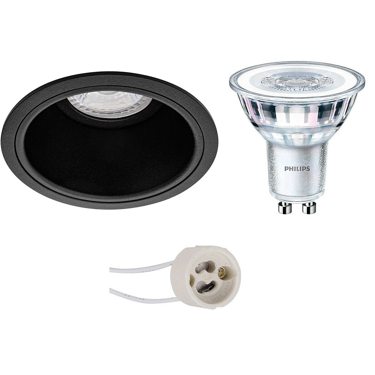 Set de spots LED - Pragmi Minko Pro - Douille GU10 - Rond Encastré - Mat Noir - Encastré - Ø90mm - Philips - CorePro 827 36D - 3.5W - Blanc Chaud 2700K