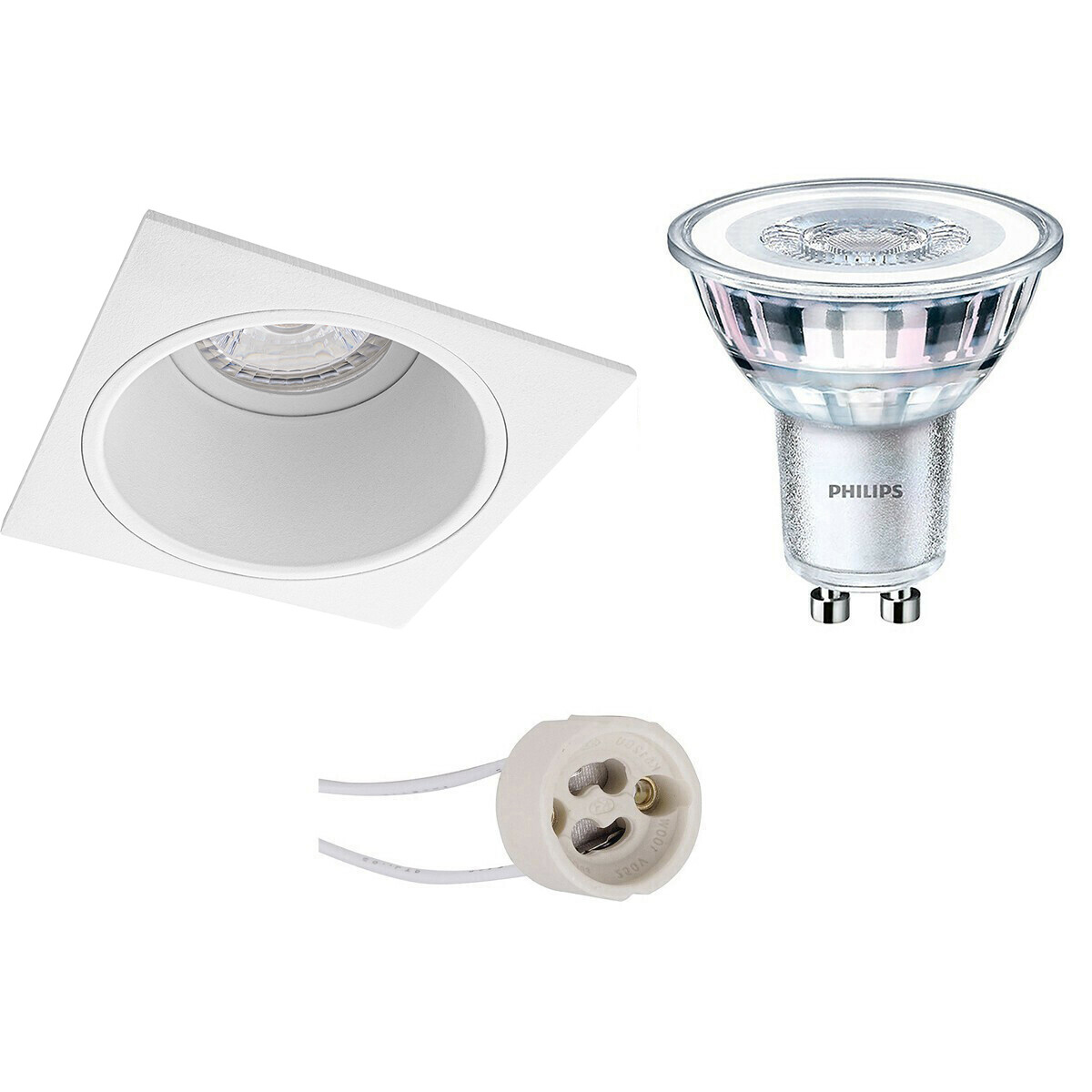 Set de spots LED - Pragmi Minko Pro - Douille GU10 - Carré Encastré - Mat Blanc - Encastré - 90mm - Philips - CorePro 827 36D - 3.5W - Blanc Chaud 2700K