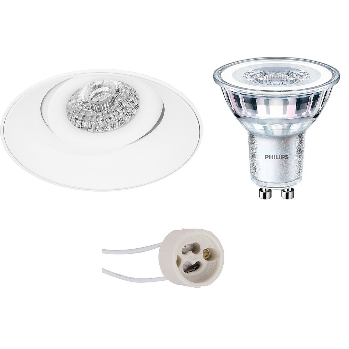 Set de spots LED - Pragmi Nivas Pro - Douille GU10 - Rond Encastré - Mat Blanc - Sans Cadre - Inclinable - Ø150mm - Philips - CorePro 830 36D - 3.5W - Blanc Chaud 3000K