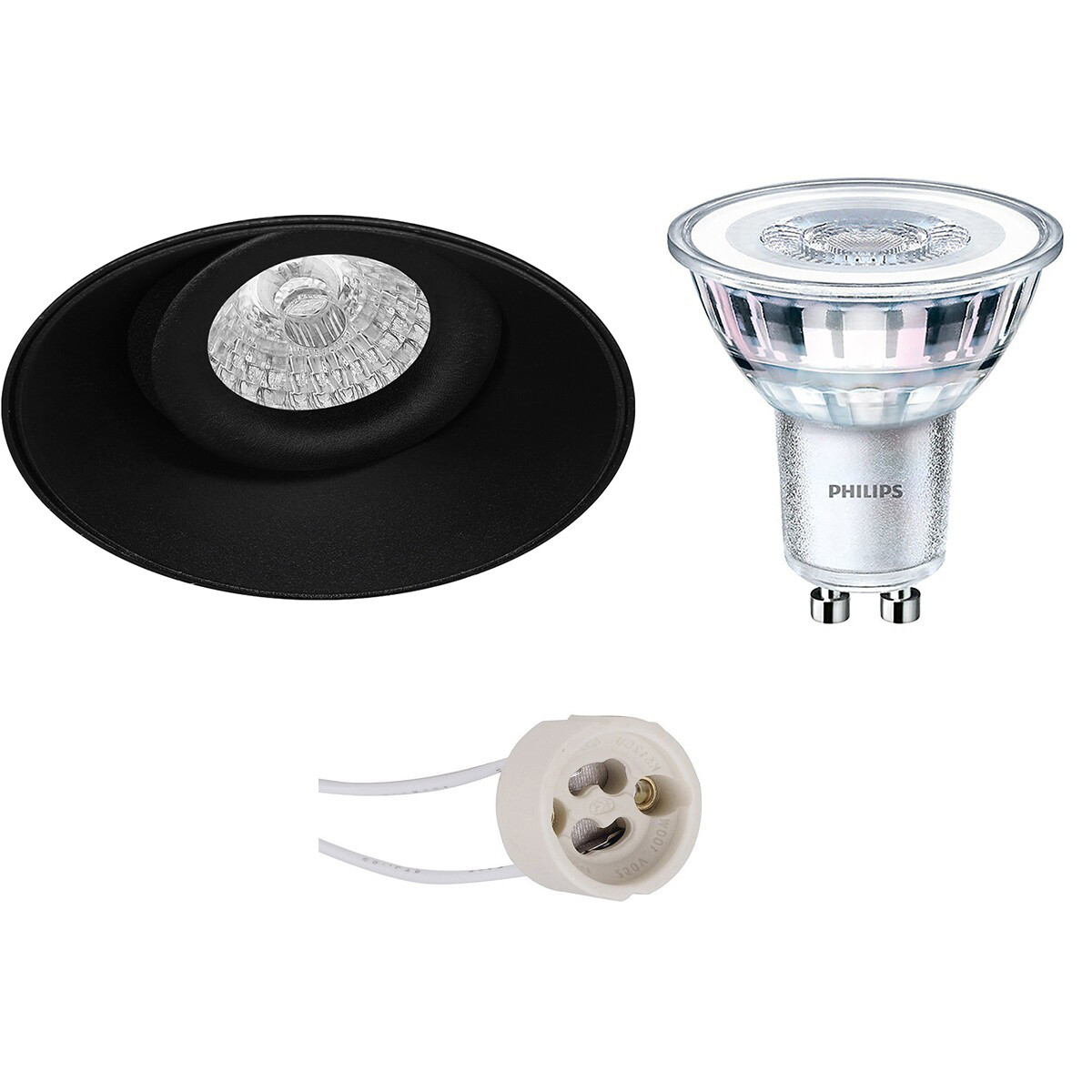 Set de spots LED - Pragmi Nivas Pro - Douille GU10 - Rond Encastré - Mat Noir - Sans Cadre - Inclinable - Ø150mm - Philips - CorePro 840 36D - 5W - Blanc Neutre 4000K - Dimmable