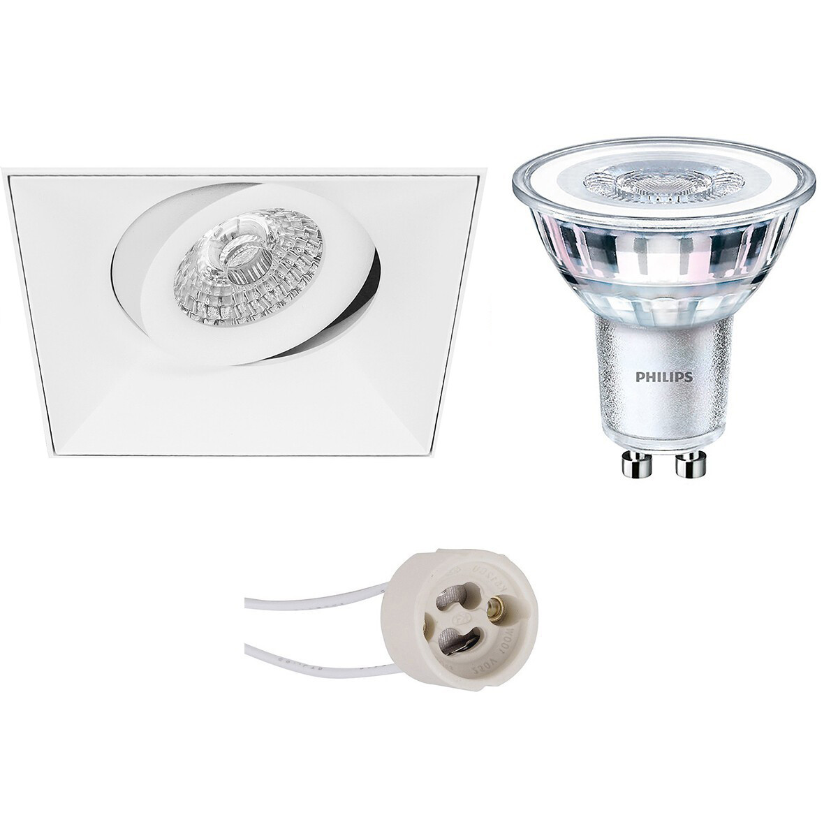 Set de spots LED - Pragmi Nivas Pro - Douille GU10 - Carré Encastré - Mat Blanc - Sans Cadre - Inclinable - 150mm - Philips - CorePro 827 36D - 3.5W - Blanc Chaud 2700K