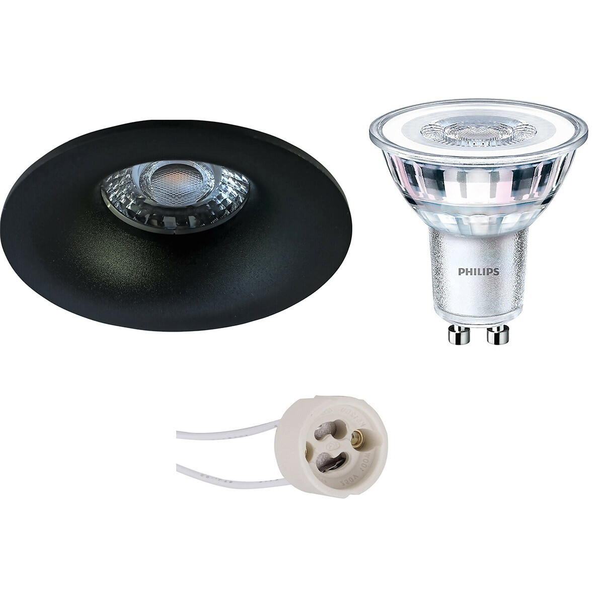 Set de spots LED - Pragmi Nora Pro - Douille GU10 - Rond Encastré - Mat Noir - Ø82mm - Philips - CorePro 827 36D - 3.5W - Blanc Chaud 2700K