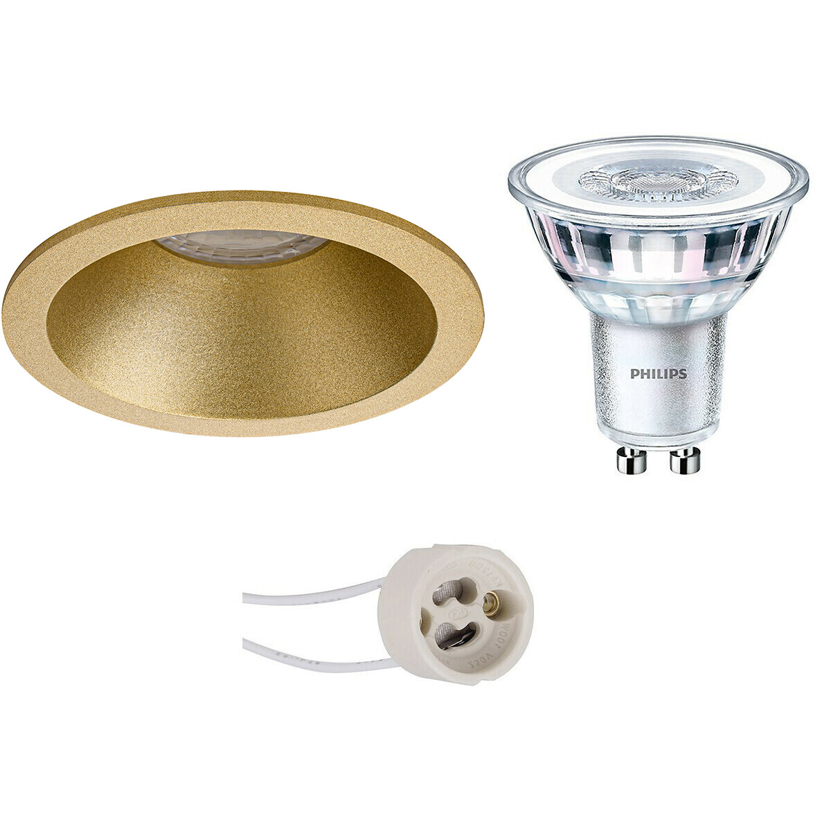 Set de spots LED - Pragmi Pollon Pro - Douille GU10 - Rond Encastré - Mat Or - Encastré - Ø82mm - Philips - CorePro 830 36D - 3.5W - Blanc Chaud 3000K