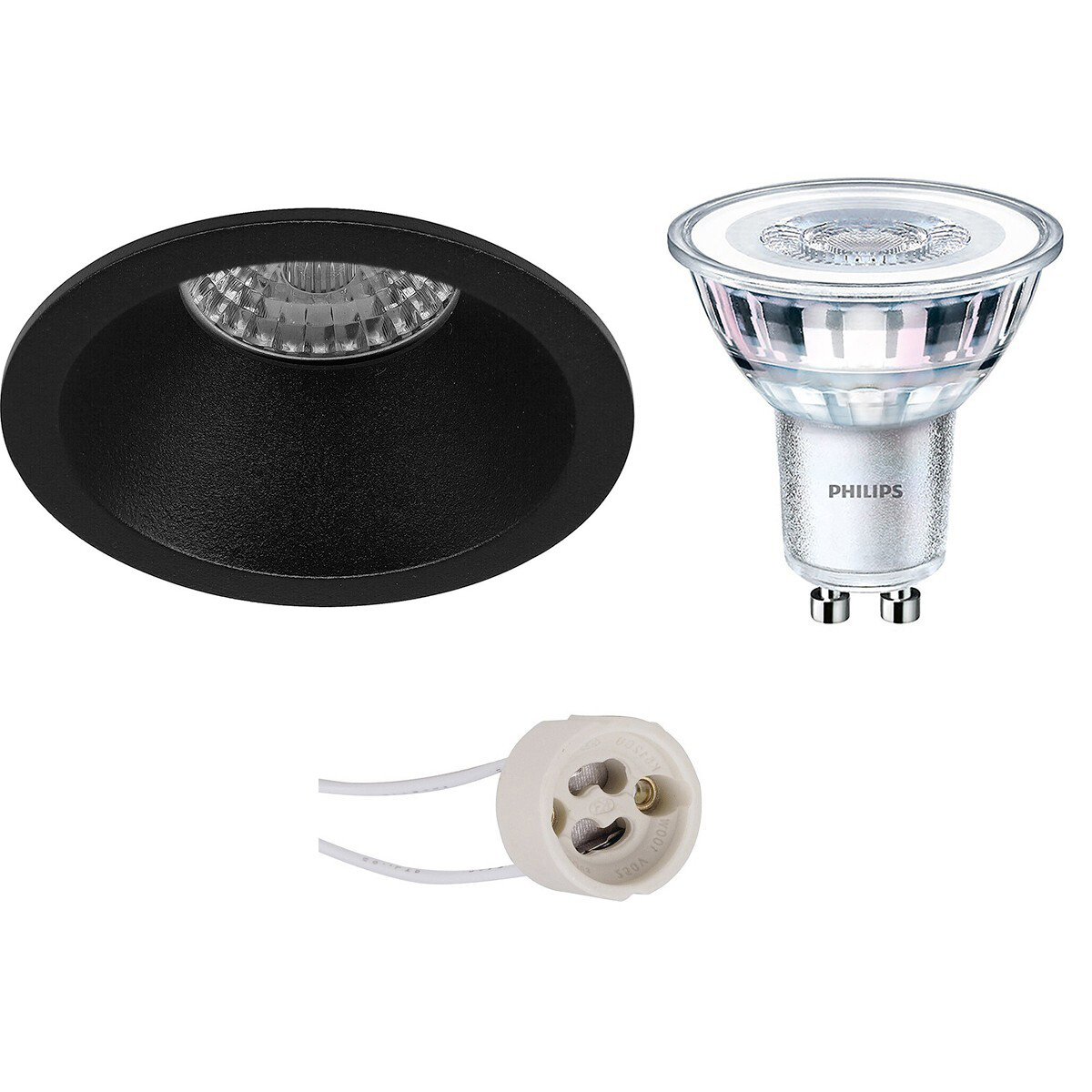 Set de spots LED - Pragmi Pollon Pro - Douille GU10 - Rond Encastré - Mat Noir - Encastré - Ø82mm - Philips - CorePro 827 36D - 3.5W - Blanc Chaud 2700K