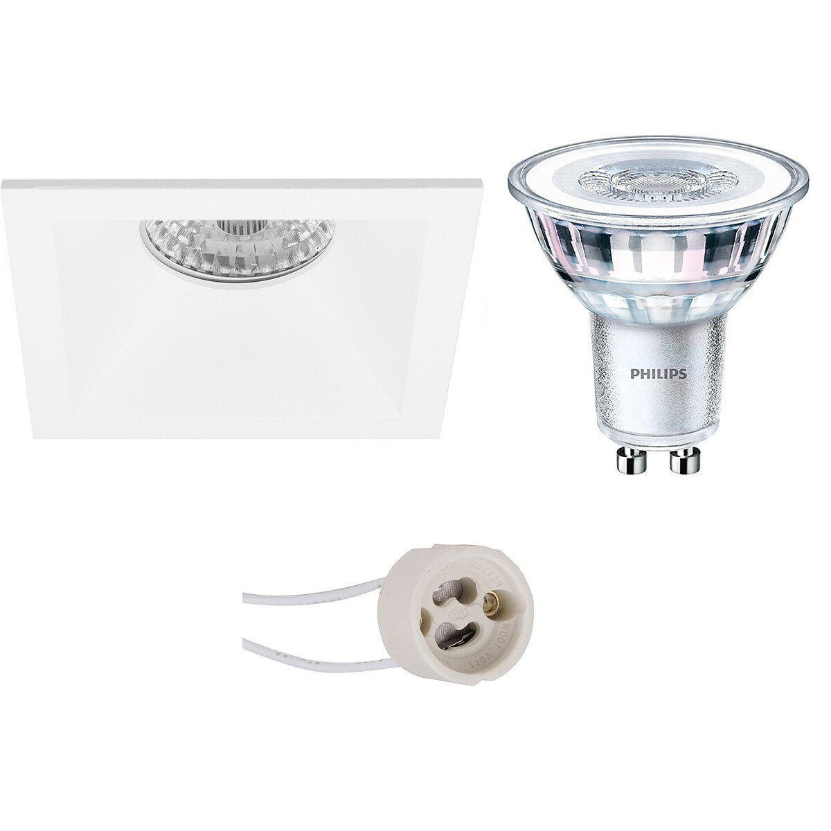 Set de spots LED - Pragmi Pollon Pro - Douille GU10 - Carré Encastré - Mat Blanc - Encastré - 82mm - Philips - CorePro 830 36D - 3.5W - Blanc Chaud 3000K