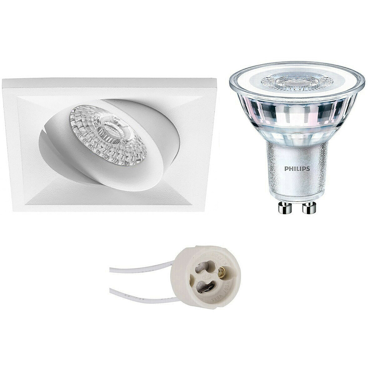 Set de spots LED - Pragmi Qiundo Pro - Douille GU10 - Carré Encastré - Mat Blanc - Inclinable - 80mm - Philips - CorePro 840 36D - 4W - Blanc Neutre 4000K - Dimmable