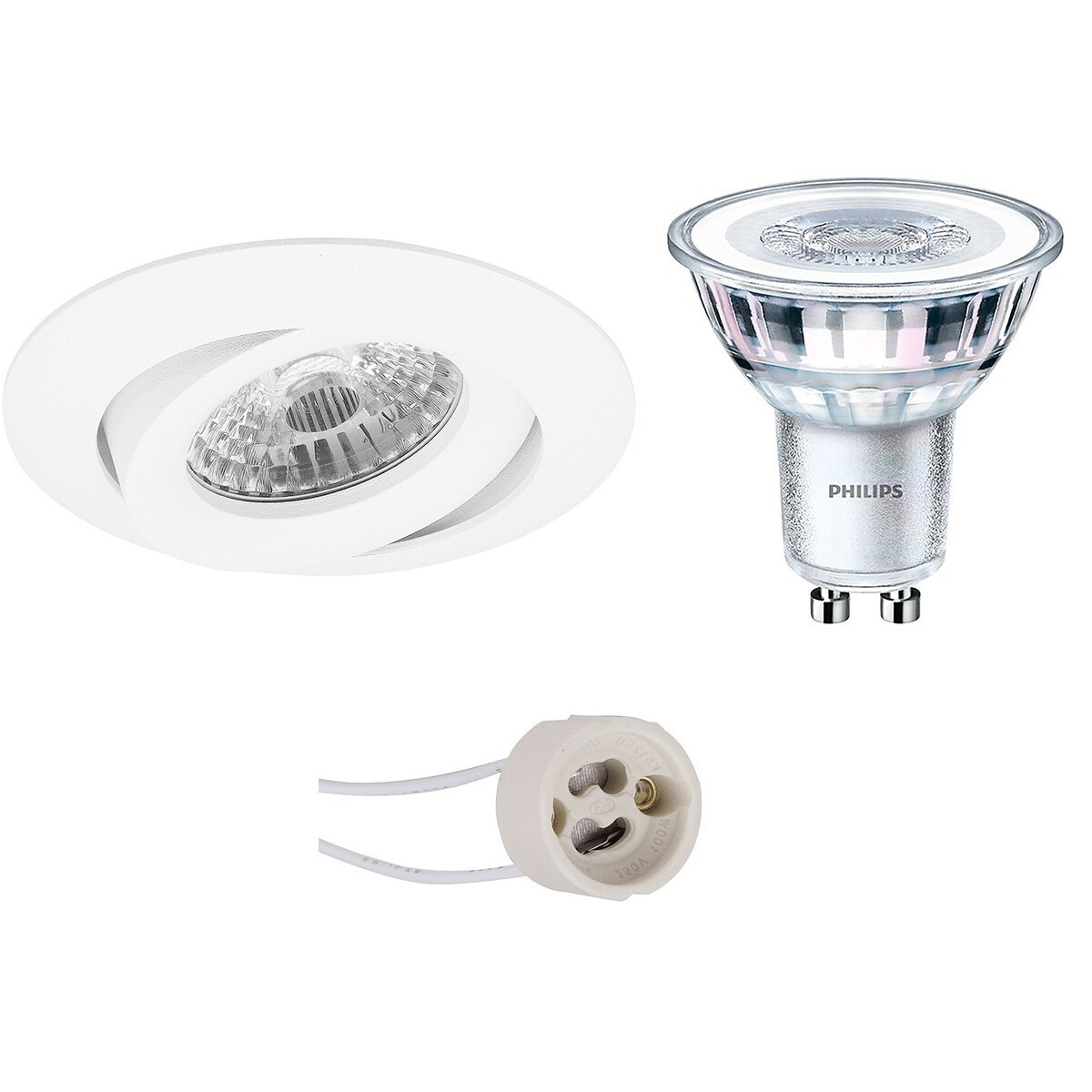 Set de spots LED - Pragmi Uranio Pro - Douille GU10 - Rond Encastré - Mat Blanc - Inclinable - Ø82mm - Philips - CorePro 827 36D - 3.5W - Blanc Chaud 2700K