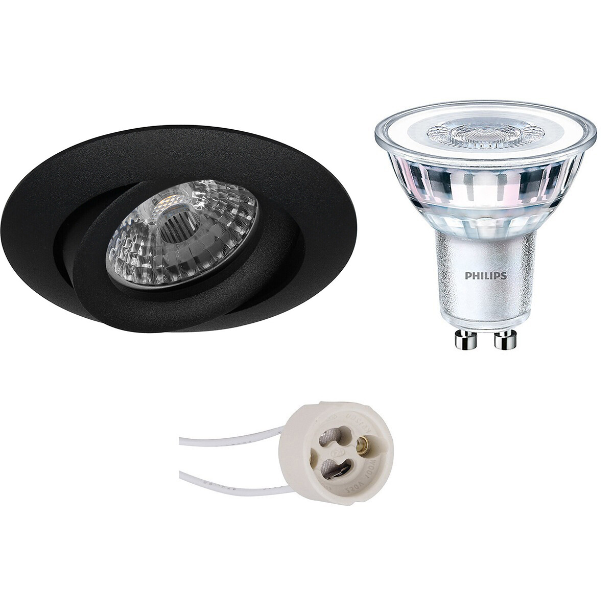 Set de spots LED - Pragmi Uranio Pro - Douille GU10 - Rond Encastré - Mat Noir - Inclinable - Ø82mm - Philips - CorePro 830 36D - 3.5W - Blanc Chaud 3000K