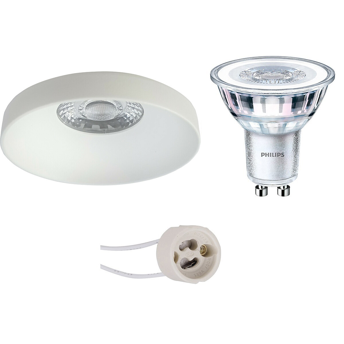 Set de spots LED - Pragmi Vrito Pro - Douille GU10 - Rond Encastré - Mat Blanc - Ø82mm - Philips - CorePro 830 36D - 3.5W - Blanc Chaud 3000K