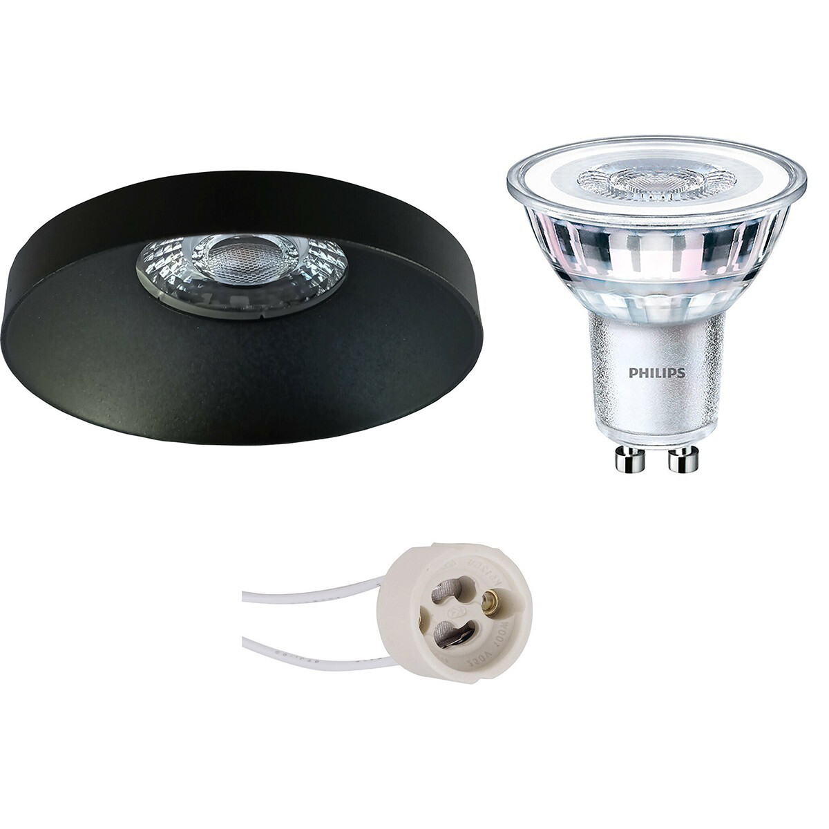 Set de spots LED - Pragmi Vrito Pro - Douille GU10 - Rond Encastré - Mat Noir - Ø82mm - Philips - CorePro 827 36D - 3.5W - Blanc Chaud 2700K