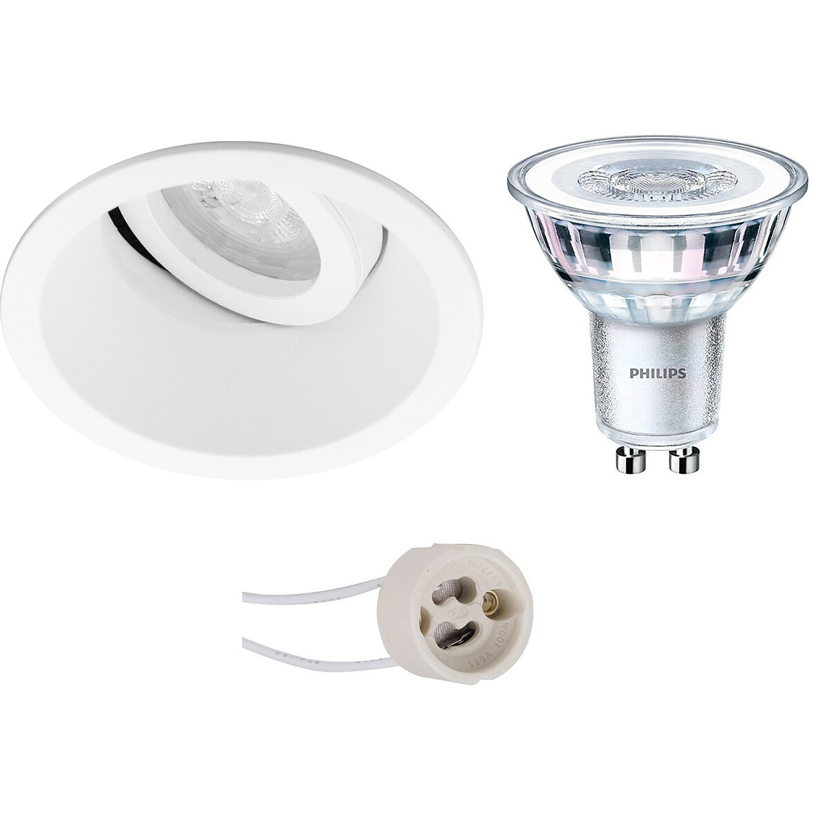 Set de spots LED - Pragmi Zano Pro - Douille GU10 - Rond Encastré - Mat Blanc - Inclinable - Ø93mm - Philips - CorePro 840 36D - 5W - Blanc Neutre 4000K - Dimmable