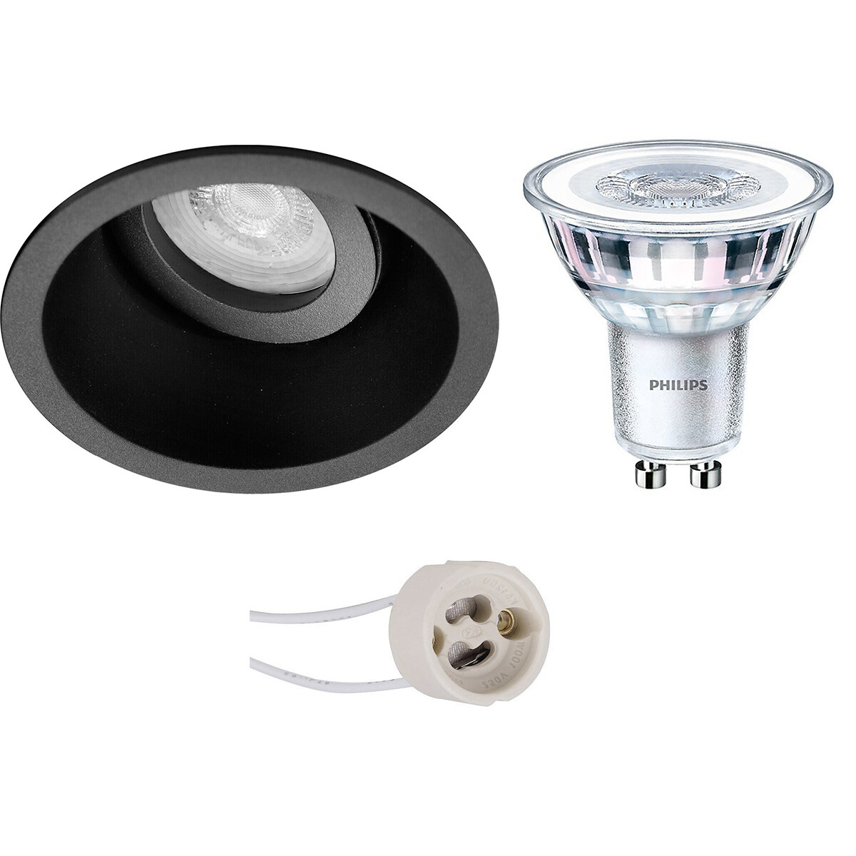 Set de spots LED - Pragmi Zano Pro - Douille GU10 - Rond Encastré - Mat Noir - Inclinable - Ø93mm - Philips - CorePro 827 36D - 3.5W - Blanc Chaud 2700K