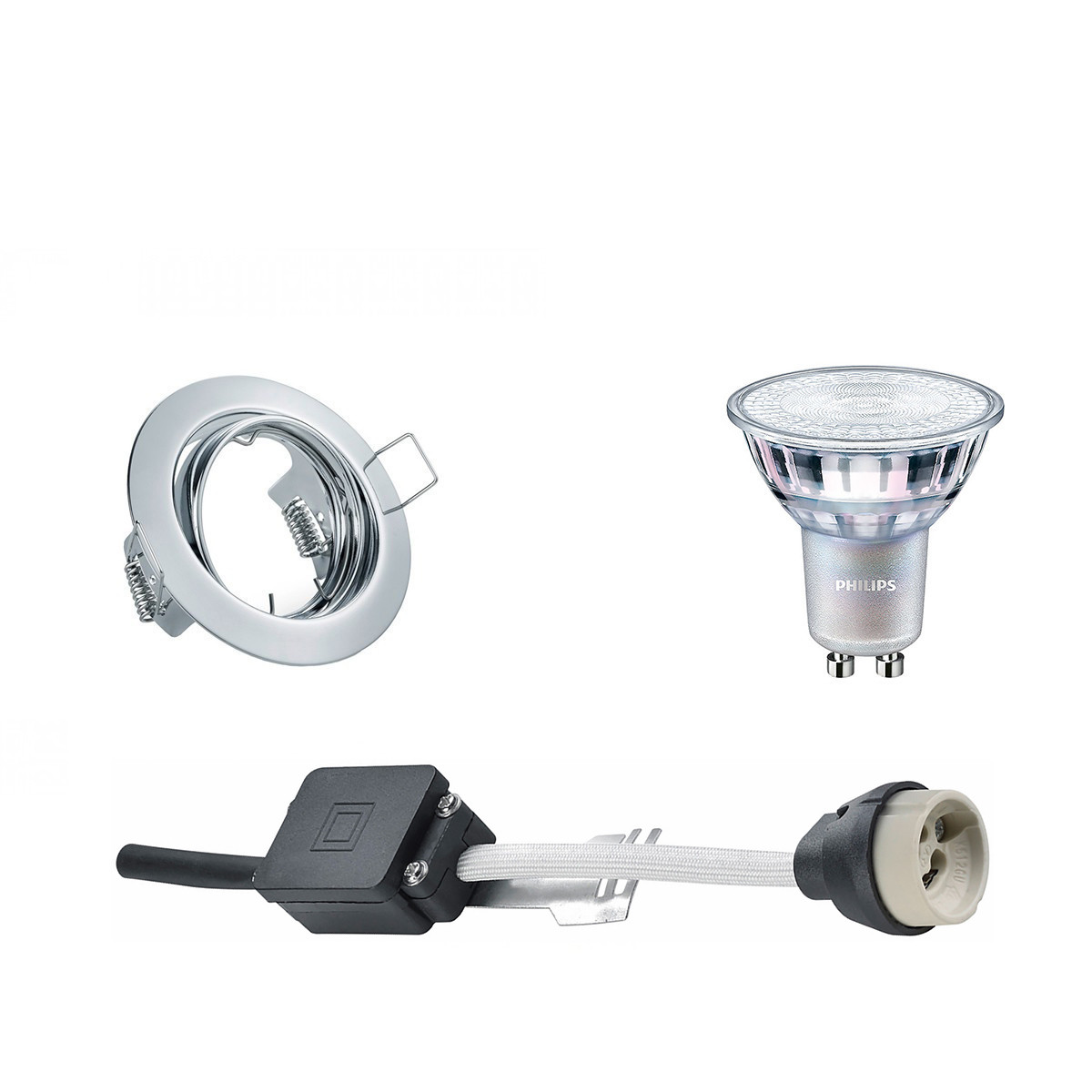 Set de spots LED - Douille GU10 - Rond Encastré - Chrome Brillant - Inclinable Ø83mm - Philips - MASTER 927 36D VLE - 3.7W - Blanc Chaud 2200K-2700K - DimTone Dimmable