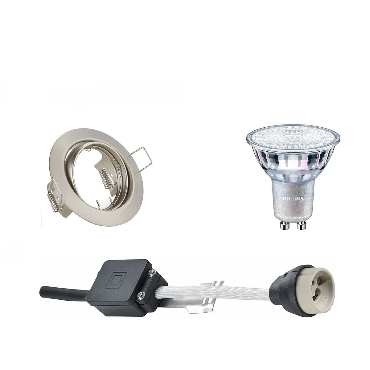 Set de spots LED - Douille GU10 - Rond Encastré - Mat Nickel - Inclinable Ø83mm - Philips - MASTER 927 36D VLE - 4.9W - Blanc Chaud 2200K-2700K - DimTone Dimmable