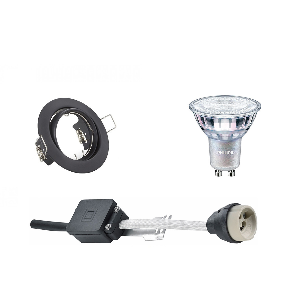 Set de spots LED - Douille GU10 - Rond Encastré - Mat Noir - Inclinable Ø83mm - Philips - MASTER 927 36D VLE - 3.7W - Blanc Chaud 2200K-2700K - DimTone Dimmable