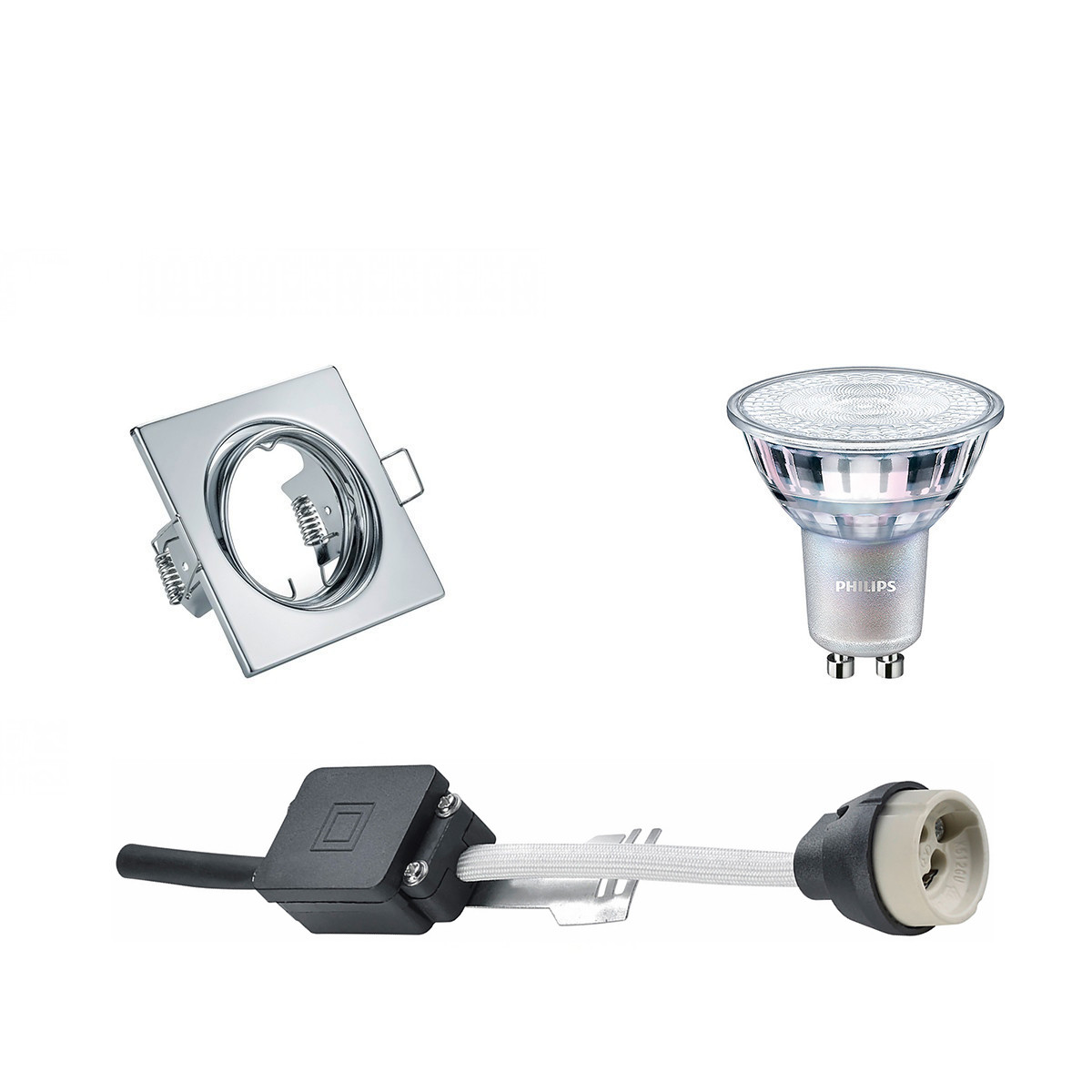 Set de spots LED - Douille GU10 - Carré Encastré - Chrome Brillant - Inclinable 80mm - Philips - MASTER 927 36D VLE - 4.9W - Blanc Chaud 2200K-2700K - DimTone Dimmable