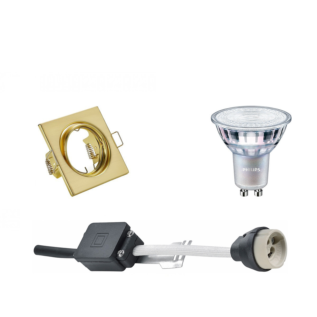 Set de spots LED - Douille GU10 - Carré Encastré - Mat Or - Inclinable 80mm - Philips - MASTER 927 36D VLE - 3.7W - Blanc Chaud 2200K-2700K - DimTone Dimmable