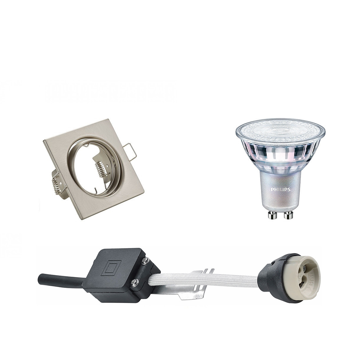 Set de spots LED - Douille GU10 - Carré Encastré - Mat Nickel - Inclinable 80mm - Philips - MASTER 927 36D VLE - 3.7W - Blanc Chaud 2200K-2700K - DimTone Dimmable