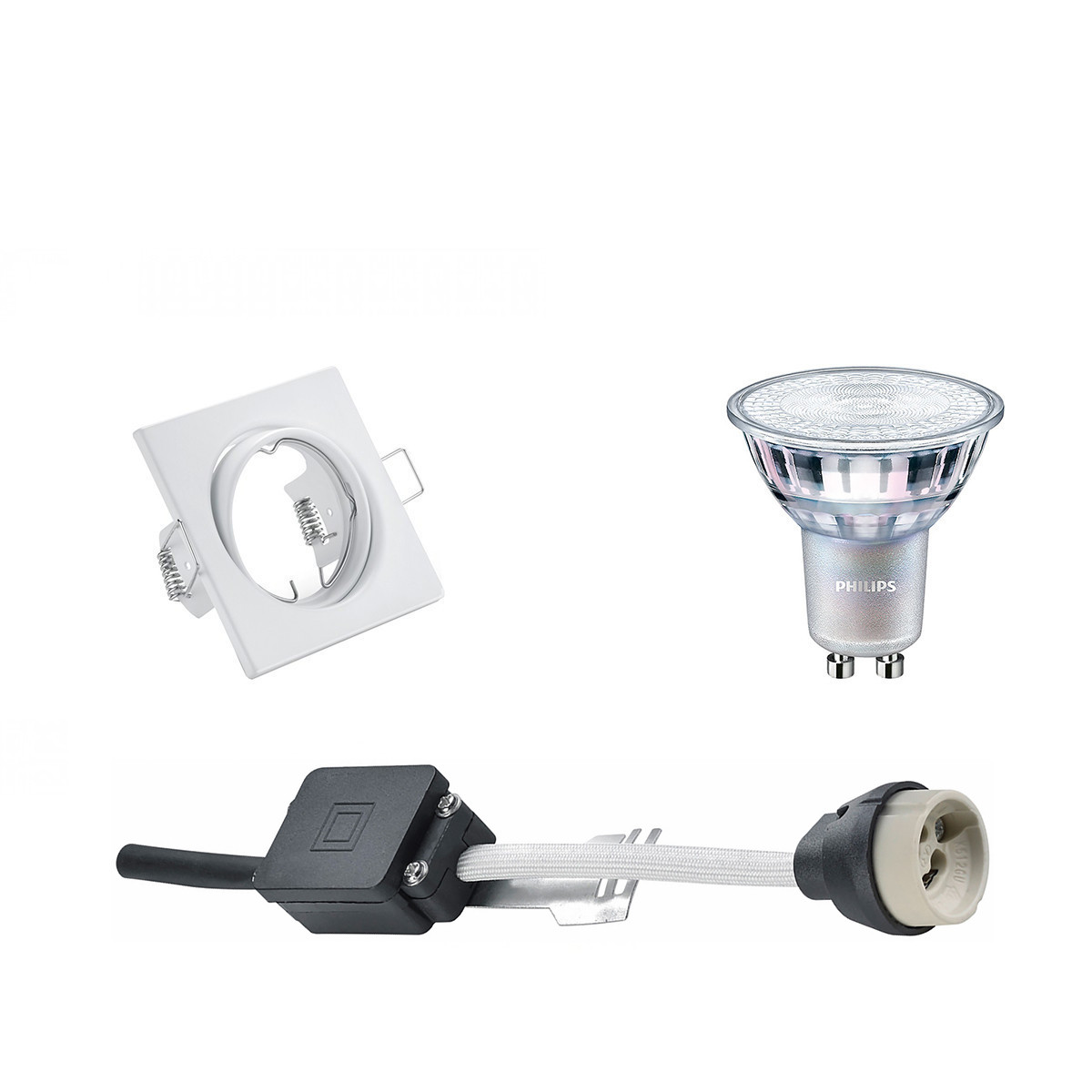 Set de spots LED - Douille GU10 - Carré Encastré - Mat Blanc - Inclinable 80mm - Philips - MASTER 927 36D VLE - 3.7W - Blanc Chaud 2200K-2700K - DimTone Dimmable