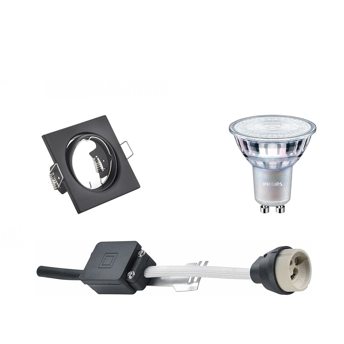 Set de spots LED - Douille GU10 - Carré Encastré - Mat Noir - Inclinable 80mm - Philips - MASTER 927 36D VLE - 3.7W - Blanc Chaud 2200K-2700K - DimTone Dimmable