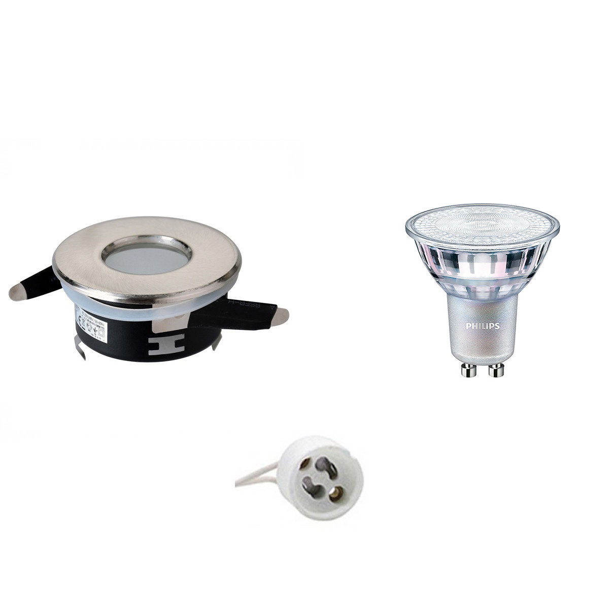 Set de spots LED - Aigi - Douille GU10 - Étanche IP65 - Rond Encastré - Mat Chrome - Ø82mm - Philips - MASTER 927 36D VLE - 3.7W - Blanc Chaud 2200K-2700K - DimTone Dimmable