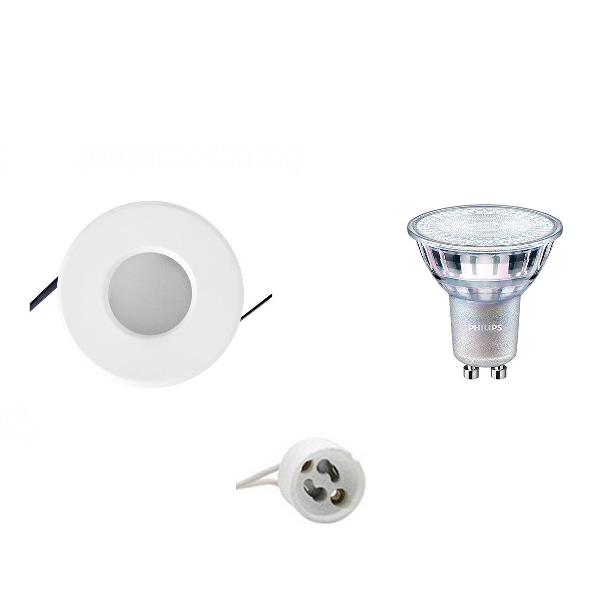 Set de spots LED - Aigi - Douille GU10 - Étanche IP65 - Rond Encastré - Mat Blanc - Ø82mm - Philips - MASTER 927 36D VLE - 4.9W - Blanc Chaud 2200K-2700K - DimTone Dimmable