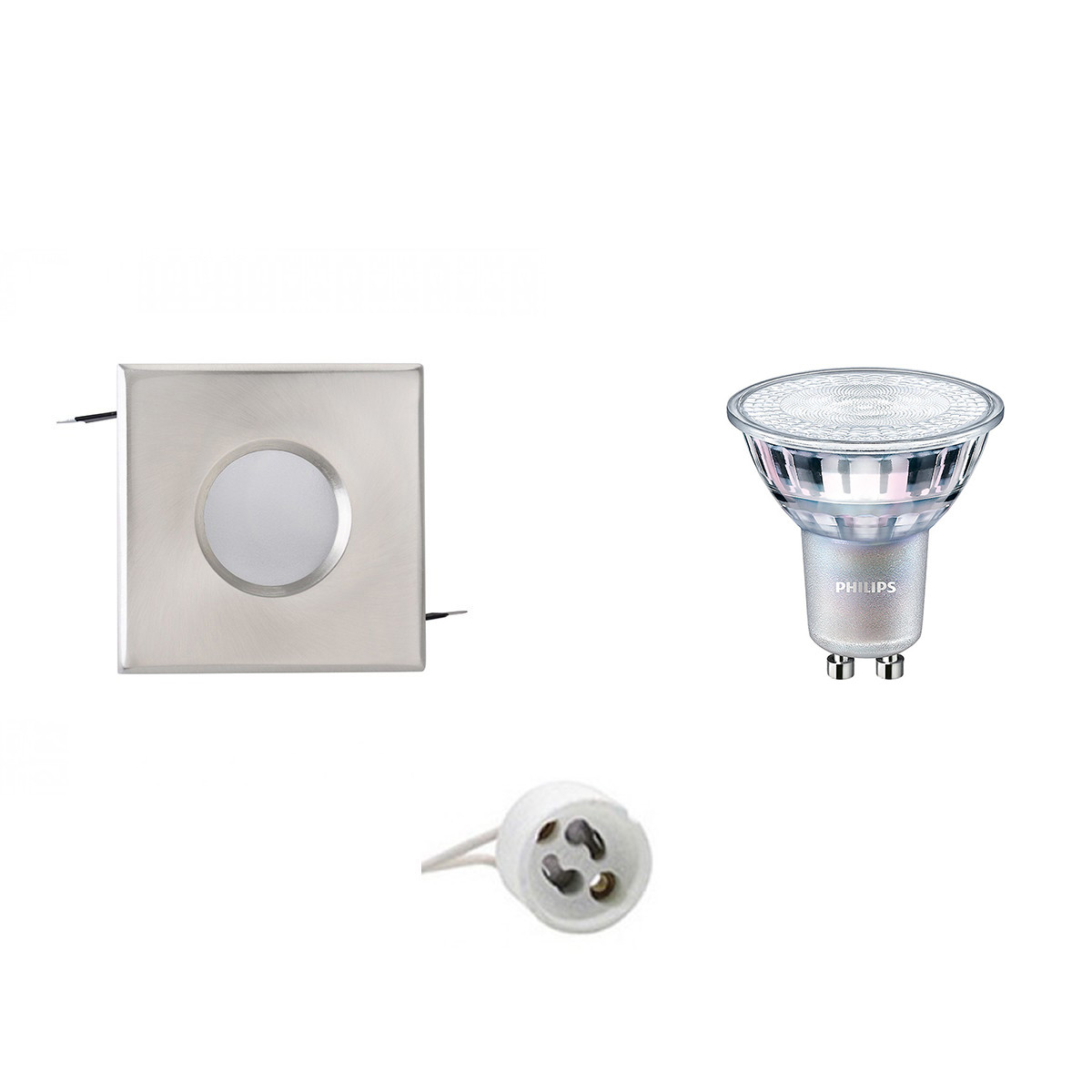 Set de spots LED - Aigi - Douille GU10 - Étanche IP65 - Carré Encastré - Mat Chrome - 82mm - Philips - MASTER 927 36D VLE - 4.9W - Blanc Chaud 2200K-2700K - DimTone Dimmable