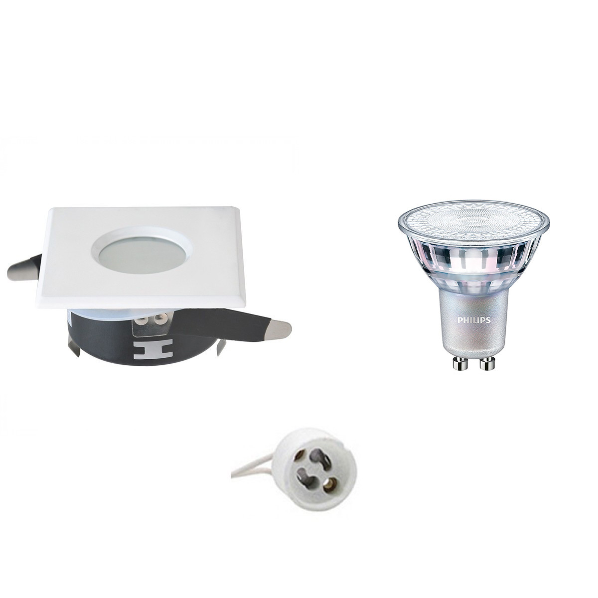 Set de spots LED - Aigi - Douille GU10 - Étanche IP65 - Carré Encastré - Mat Blanc - 82mm - Philips - MASTER 927 36D VLE - 4.9W - Blanc Chaud 2200K-2700K - DimTone Dimmable