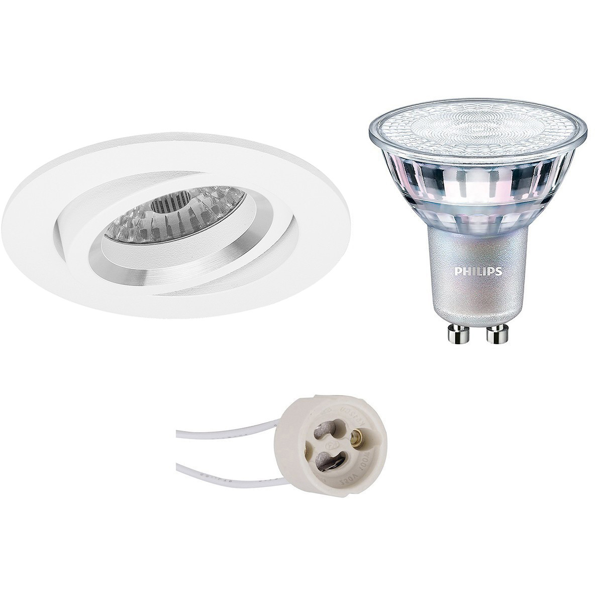 Set de spots LED - Pragmi Aerony Pro - Douille GU10 - Rond Encastré - Mat Blanc - Inclinable - Ø82mm - Philips - MASTER 927 36D VLE - 3.7W - Blanc Chaud 2200K-2700K - DimTone Dimmable