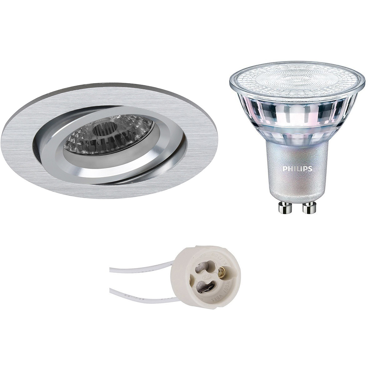 Set de spots LED - Pragmi Aerony Pro - Douille GU10 - Rond Encastré - Mat Argent - Inclinable - Ø82mm - Philips - MASTER 927 36D VLE - 3.7W - Blanc Chaud 2200K-2700K - DimTone Dimmable