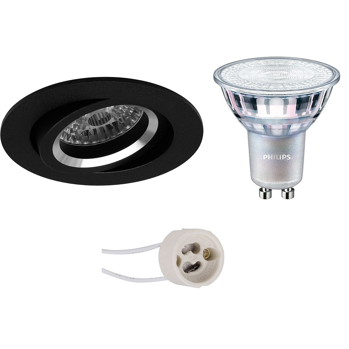 Set de spots LED - Pragmi Aerony Pro - Douille GU10 - Rond Encastré - Mat Noir - Inclinable - Ø82mm - Philips - MASTER 927 36D VLE - 3.7W - Blanc Chaud 2200K-2700K - DimTone Dimmable