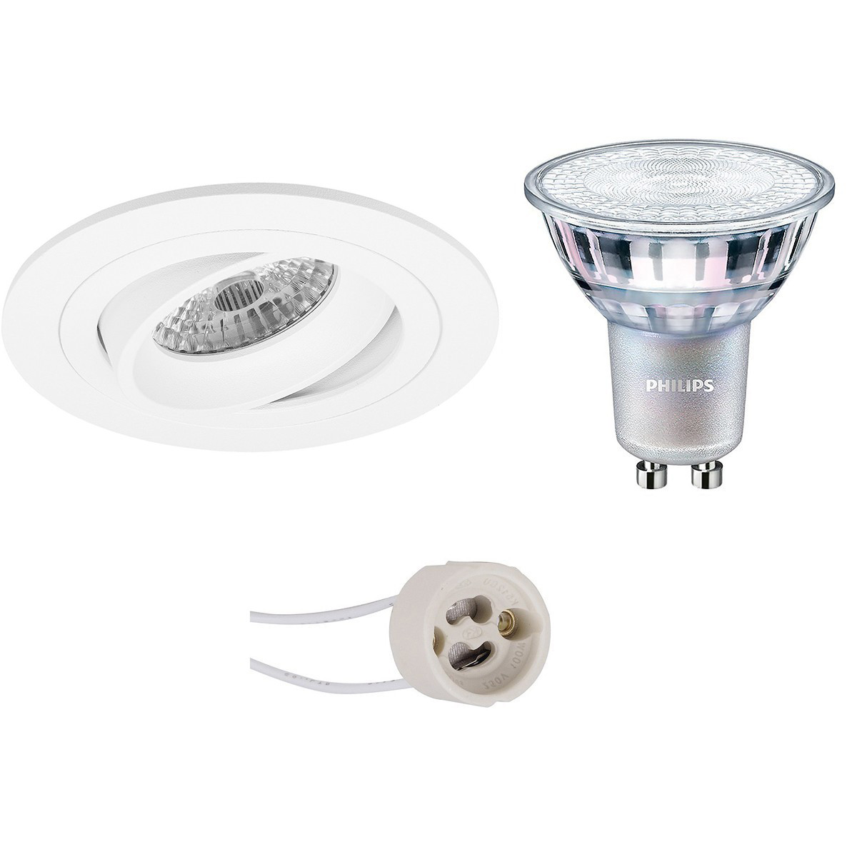 Set de spots LED - Pragmi Alpin Pro - Douille GU10 - Rond Encastré - Mat Blanc - Inclinable Ø92mm - Philips - MASTER 927 36D VLE - 3.7W - Blanc Chaud 2200K-2700K - DimTone Dimmable