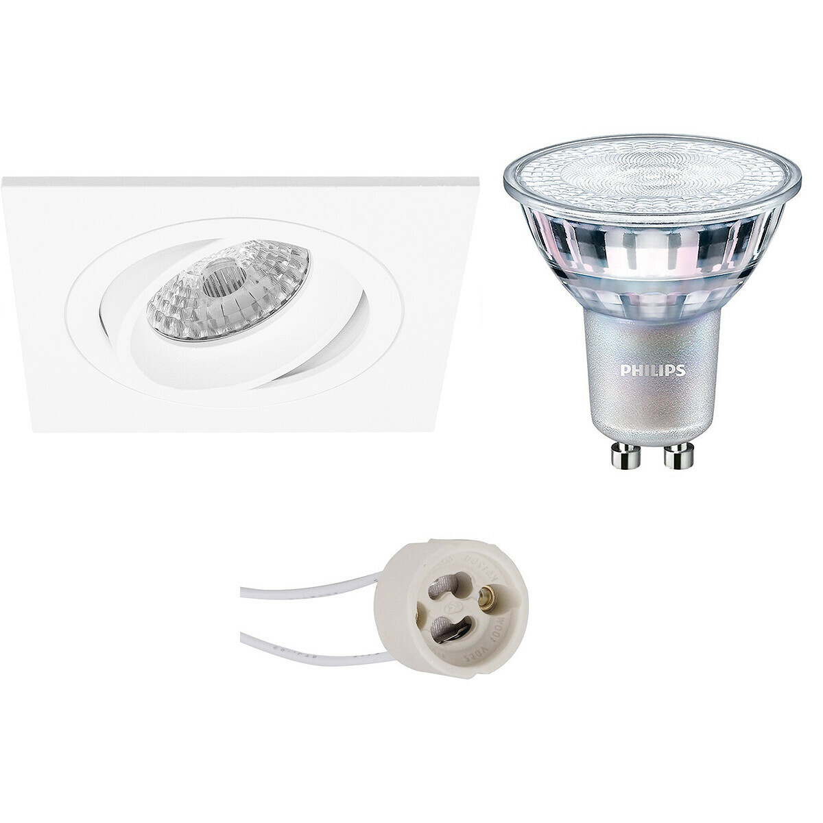 Set de spots LED - Pragmi Borny Pro - Douille GU10 - Carré Encastré - Mat Blanc - Inclinable - 92mm - Philips - MASTER 927 36D VLE - 3.7W - Blanc Chaud 2200K-2700K - DimTone Dimmable