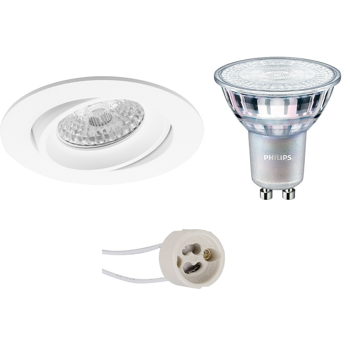 Set de spots LED - Pragmi Delton Pro - Douille GU10 - Rond Encastré - Mat Blanc - Inclinable - Ø82mm - Philips - MASTER 927 36D VLE - 4.9W - Blanc Chaud 2200K-2700K - DimTone Dimmable