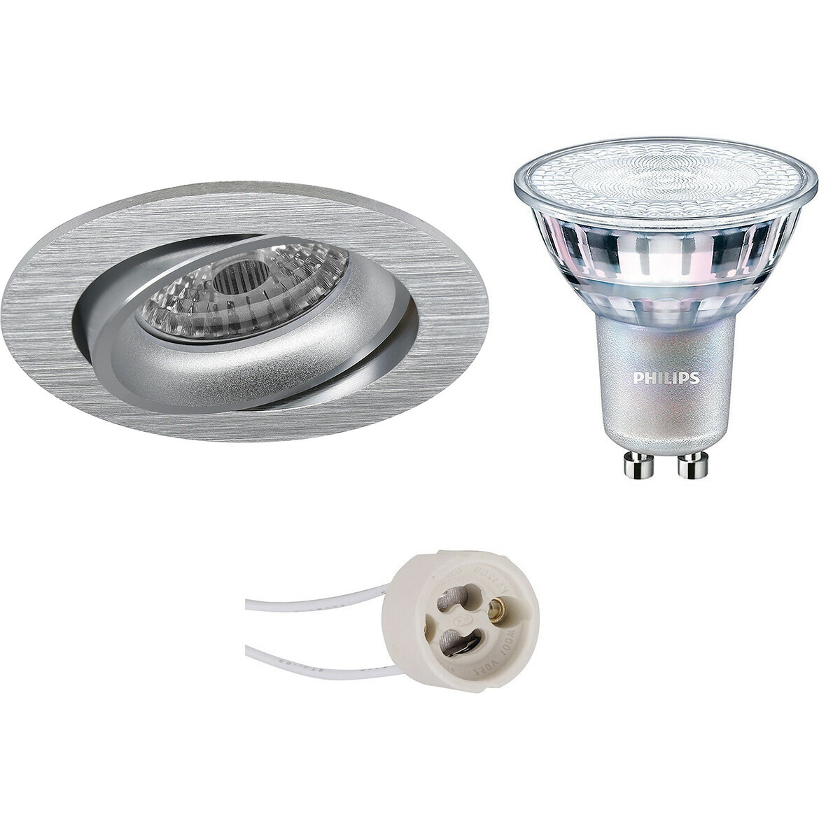 Set de spots LED - Pragmi Delton Pro - Douille GU10 - Rond Encastré - Mat Argent - Inclinable - Ø82mm - Philips - MASTER 927 36D VLE - 3.7W - Blanc Chaud 2200K-2700K - DimTone Dimmable