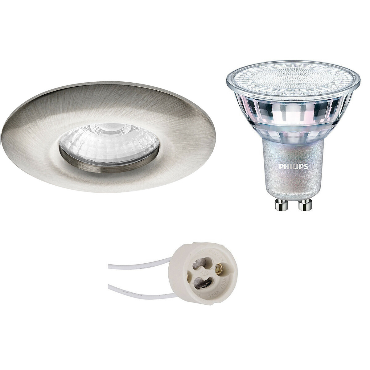 Set de spots LED - Pragmi Luno Pro - Étanche IP65 - Douille GU10 - Rond Encastré - Mat Nickel - Ø82mm - Philips - MASTER 927 36D VLE - 3.7W - Blanc Chaud 2200K-2700K - DimTone Dimmable