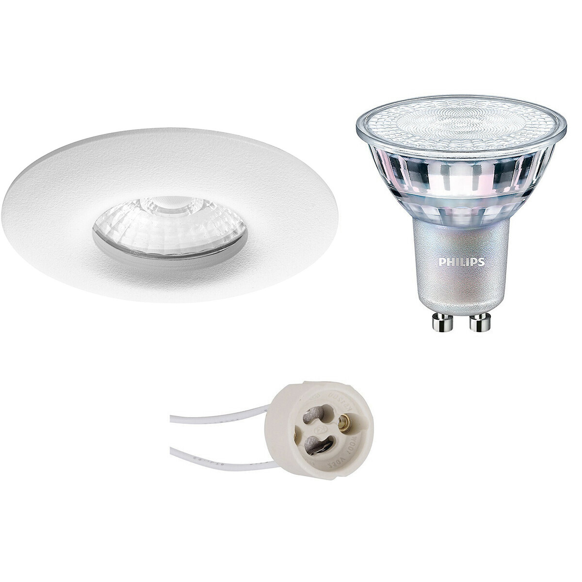 Set de spots LED - Pragmi Luno Pro - Étanche IP65 - Douille GU10 - Rond Encastré - Mat Blanc - Ø82mm - Philips - MASTER 927 36D VLE - 3.7W - Blanc Chaud 2200K-2700K - DimTone Dimmable