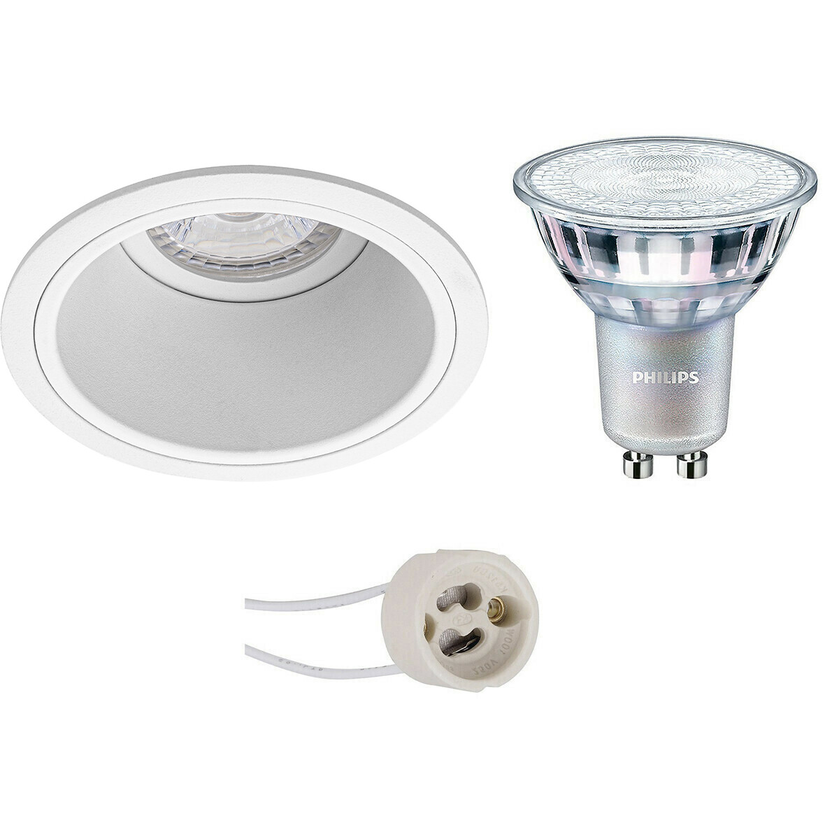 Set de spots LED - Pragmi Minko Pro - Douille GU10 - Rond Encastré - Mat Blanc - Encastré - Ø90mm - Philips - MASTER 927 36D VLE - 3.7W - Blanc Chaud 2200K-2700K - DimTone Dimmable