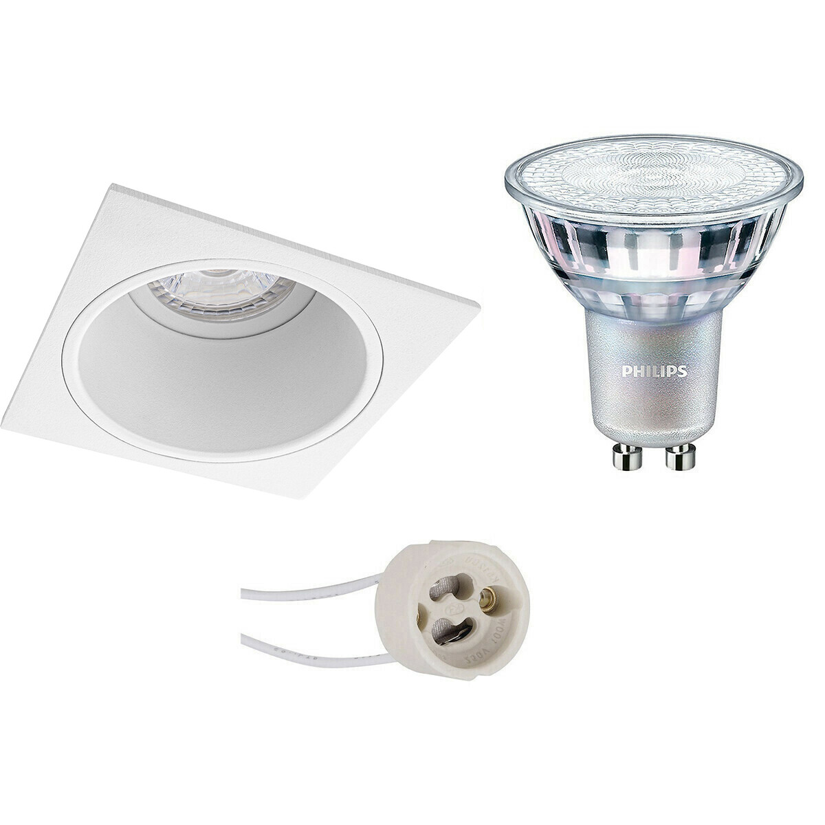 Set de spots LED - Pragmi Minko Pro - Douille GU10 - Carré Encastré - Mat Blanc - Encastré - 90mm - Philips - MASTER 927 36D VLE - 4.9W - Blanc Chaud 2200K-2700K - DimTone Dimmable