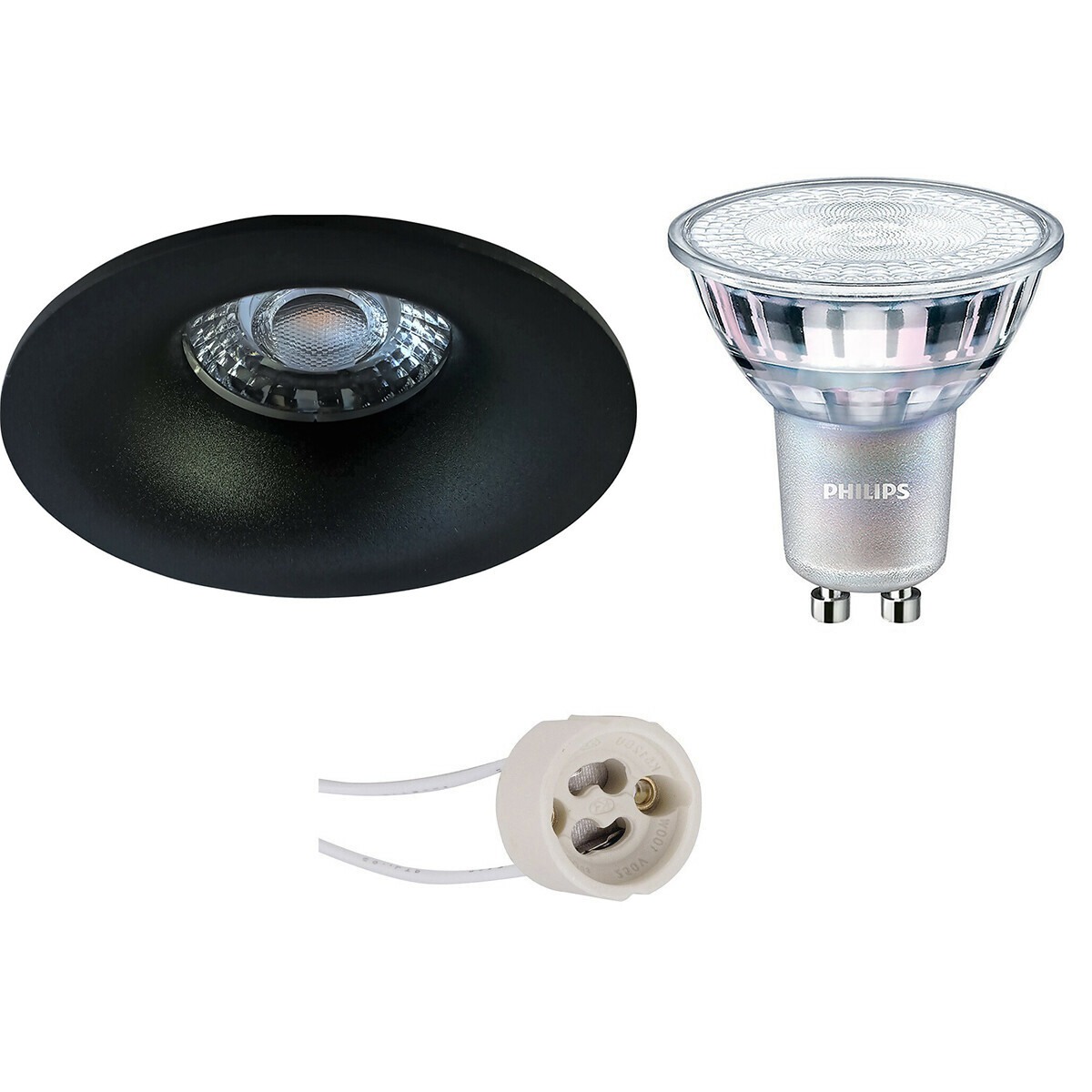 Set de spots LED - Pragmi Nora Pro - Douille GU10 - Rond Encastré - Mat Noir - Ø82mm - Philips - MASTER 927 36D VLE - 3.7W - Blanc Chaud 2200K-2700K - DimTone Dimmable