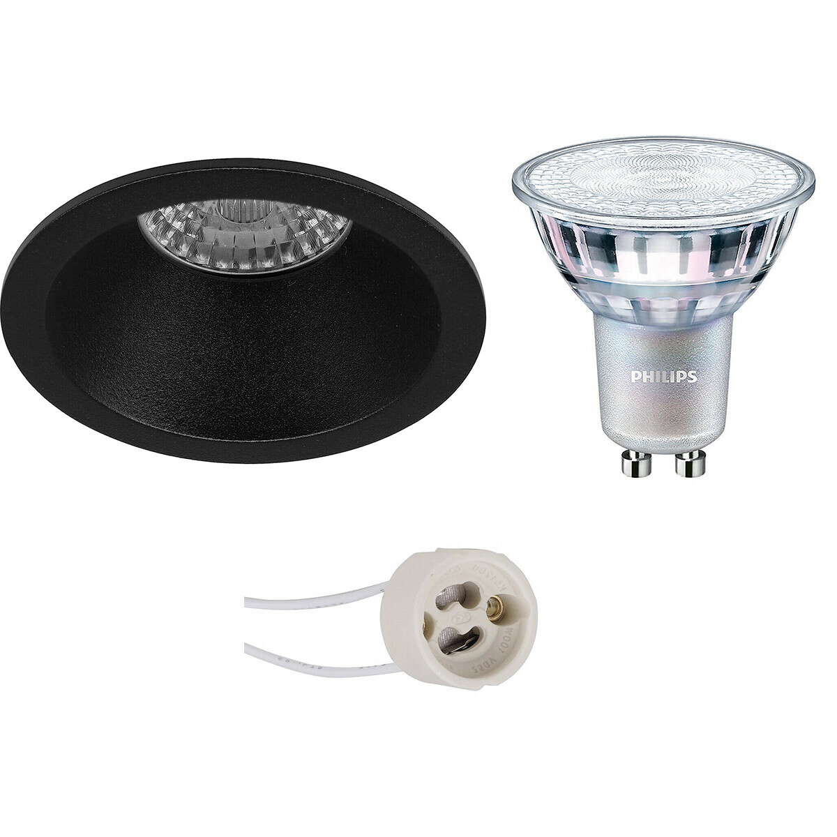 Set de spots LED - Pragmi Pollon Pro - Douille GU10 - Rond Encastré - Mat Noir - Encastré - Ø82mm - Philips - MASTER 927 36D VLE - 3.7W - Blanc Chaud 2200K-2700K - DimTone Dimmable